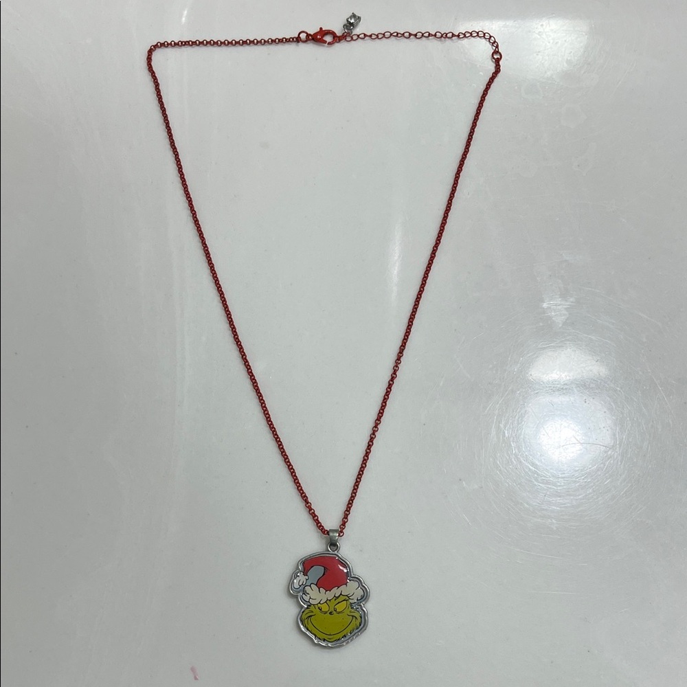 Red Chain Necklace with Grinch Pendant
